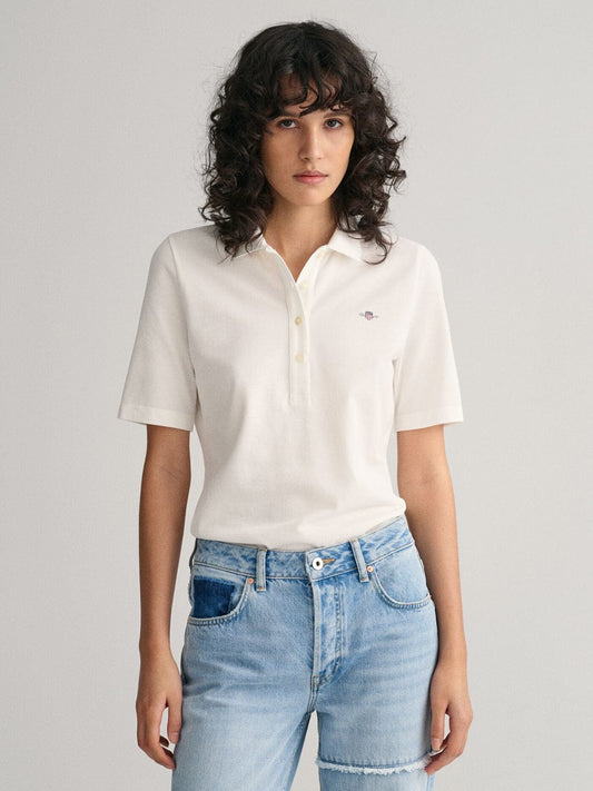 Gant Women White Solid Polo Tshirt