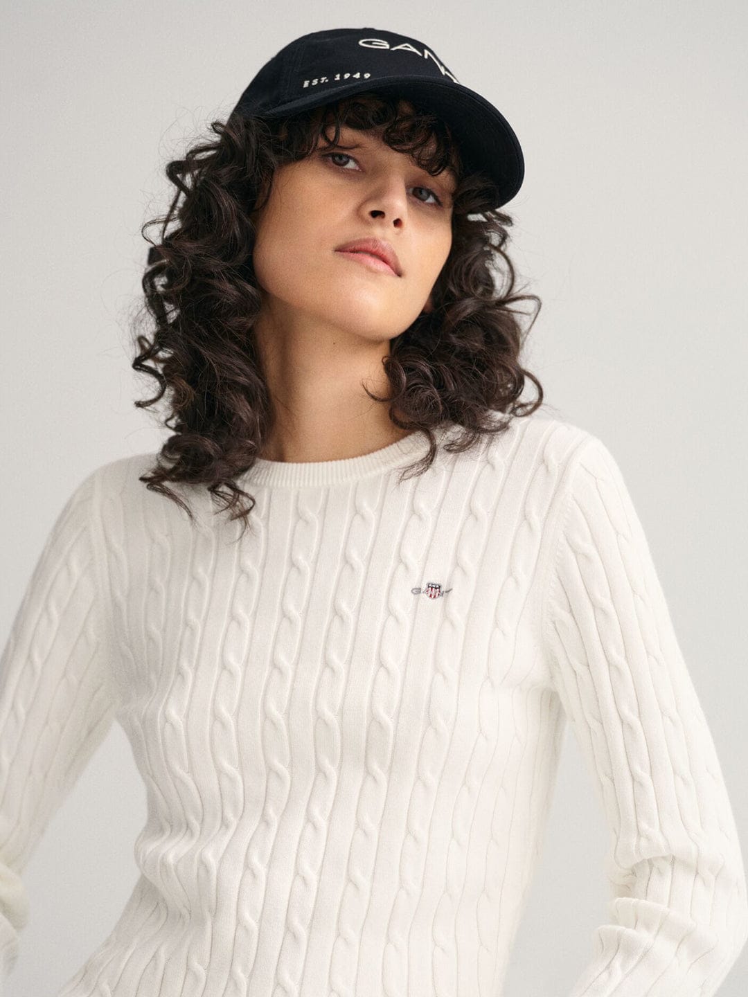 Gant Women White Solid Crew Neck Sweater