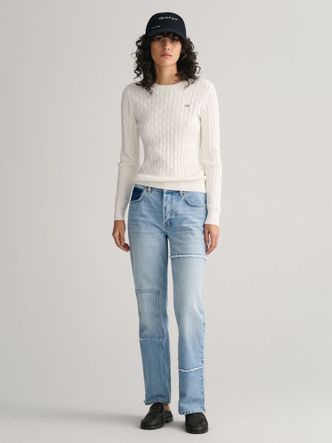 Gant Women White Solid Crew Neck Sweater