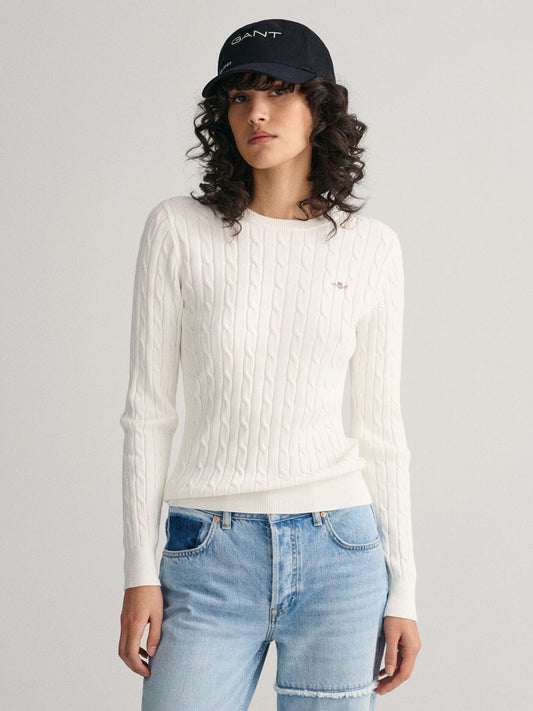 Gant Women White Solid Crew Neck Sweater