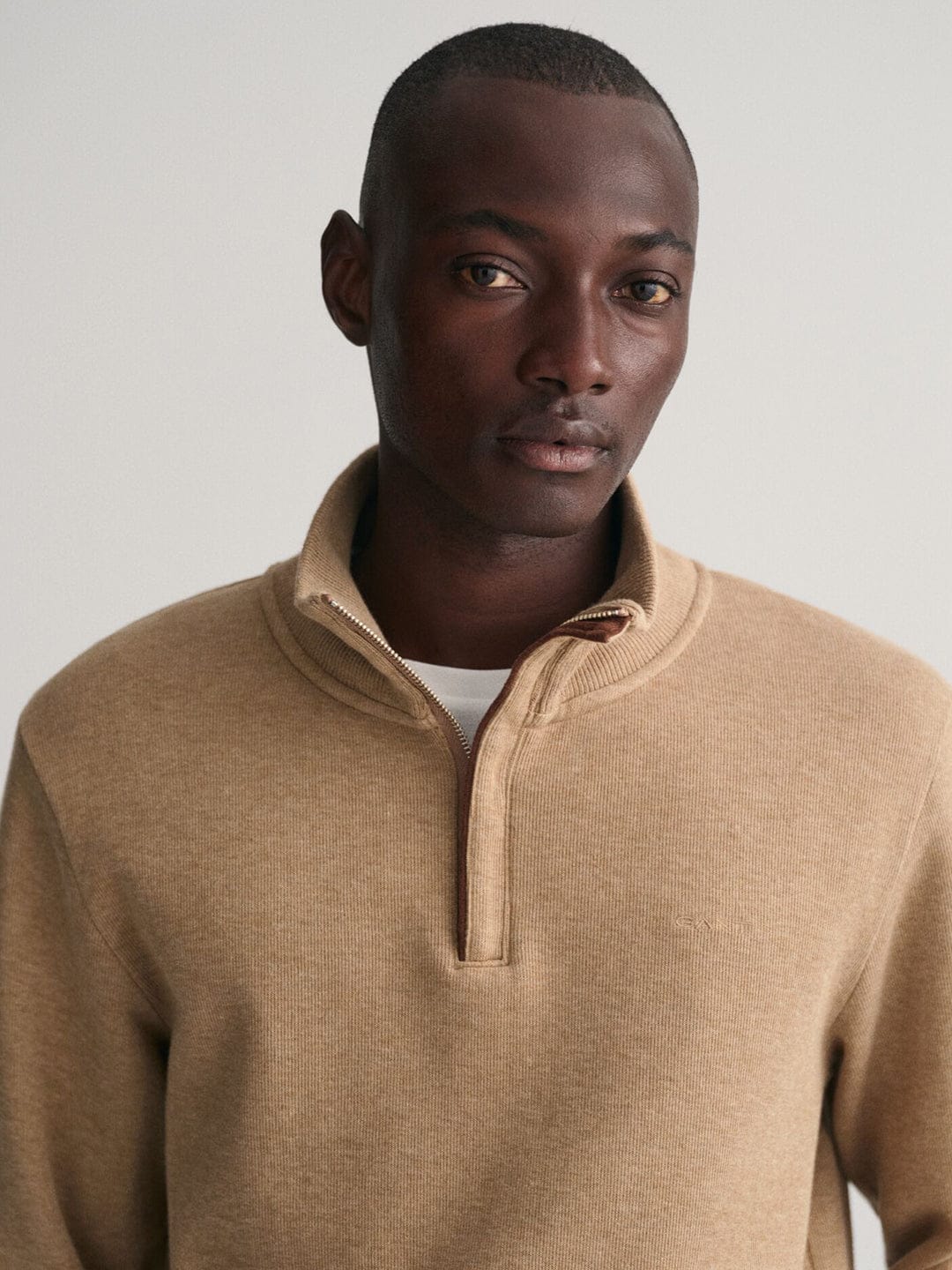 Gant Men Khaki Solid Half Zip Sweatshirt