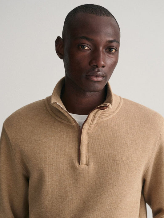 Gant Men Khaki Solid Half Zip Sweatshirt