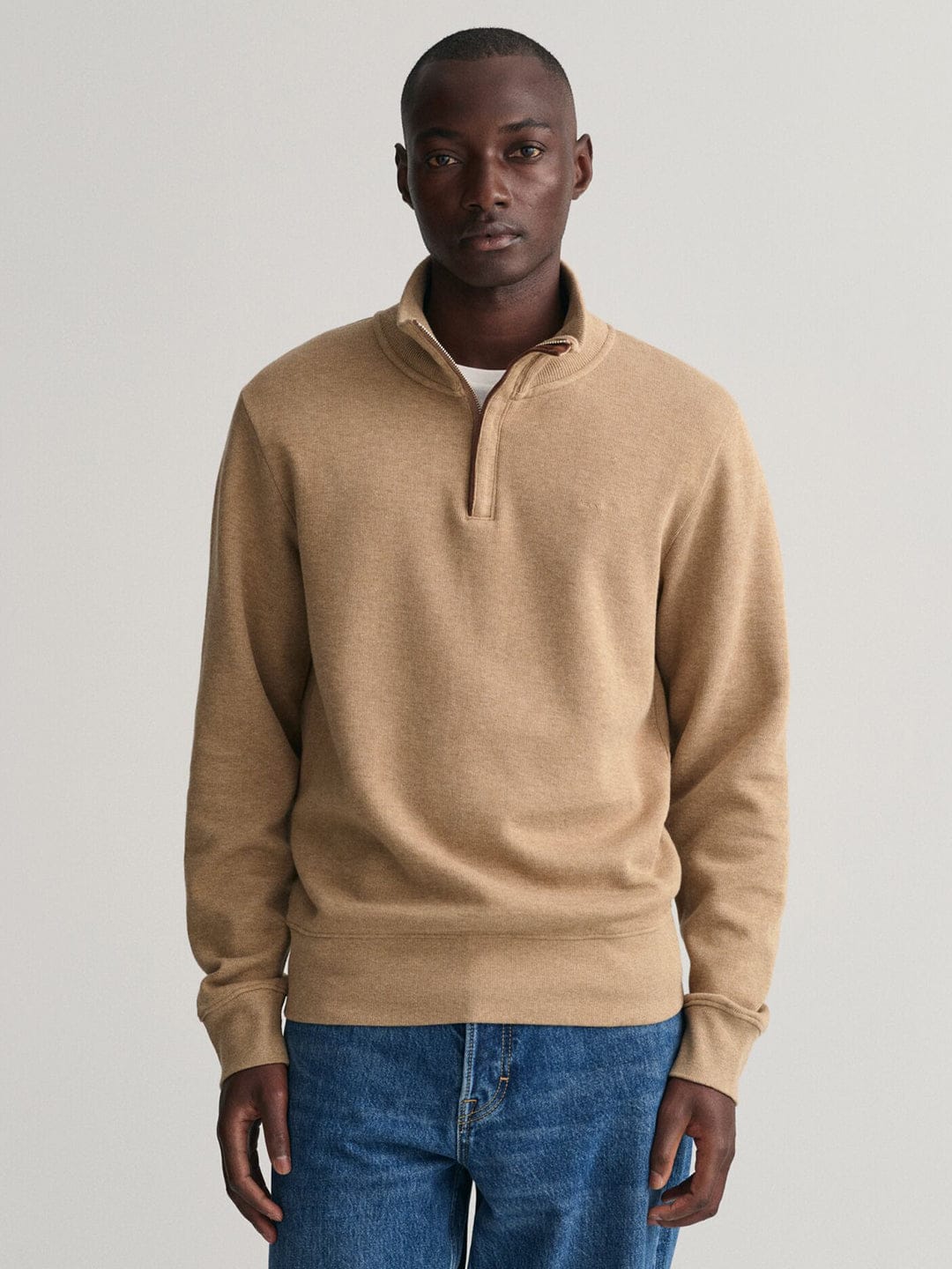 Gant Men Khaki Solid Half Zip Sweatshirt