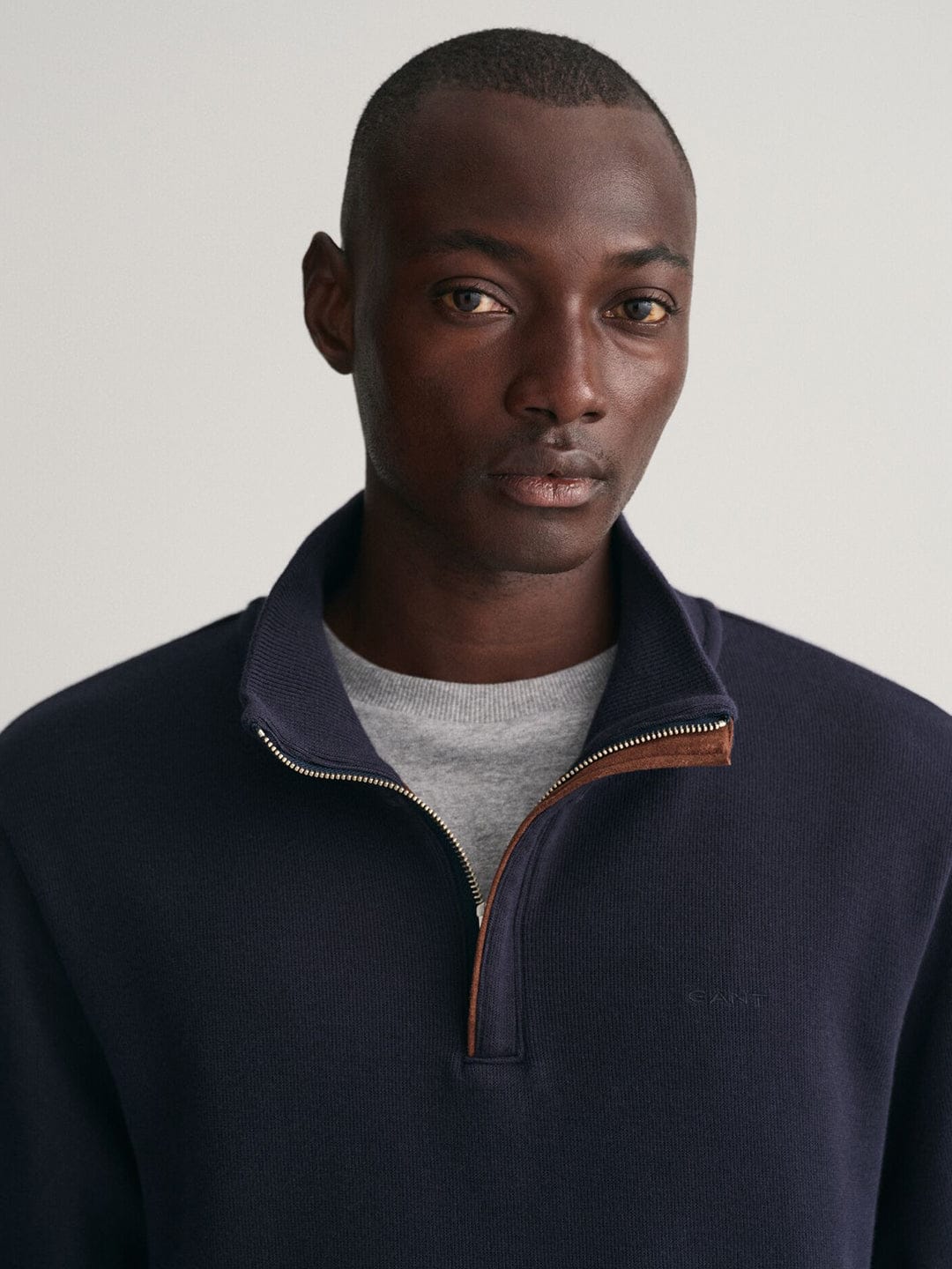 Gant Men Blue Solid Half Zip Sweatshirt