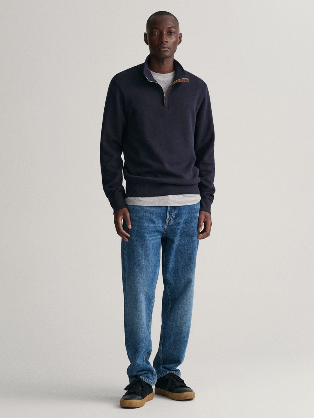Gant Men Blue Solid Half Zip Sweatshirt