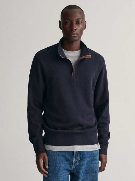 Gant Men Blue Solid Half Zip Sweatshirt