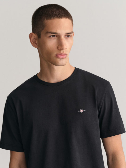 Gant Men Black Solid Crew Neck Tshirt