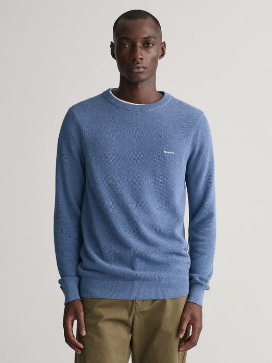 Gant Men Blue Solid Crew Neck Sweater