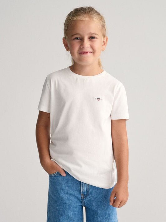 Gant Kids White Solid Round Neck Tshirt