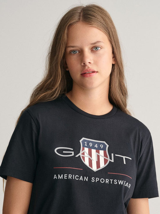 Gant Kids Black Graphic Round Neck Tshirt