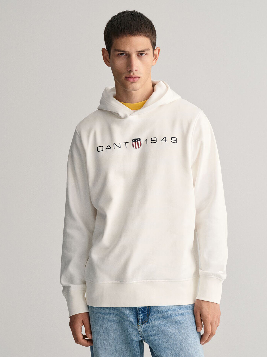 Gant Men Off White Solid Hooded Long Sleeves Sweatshirt