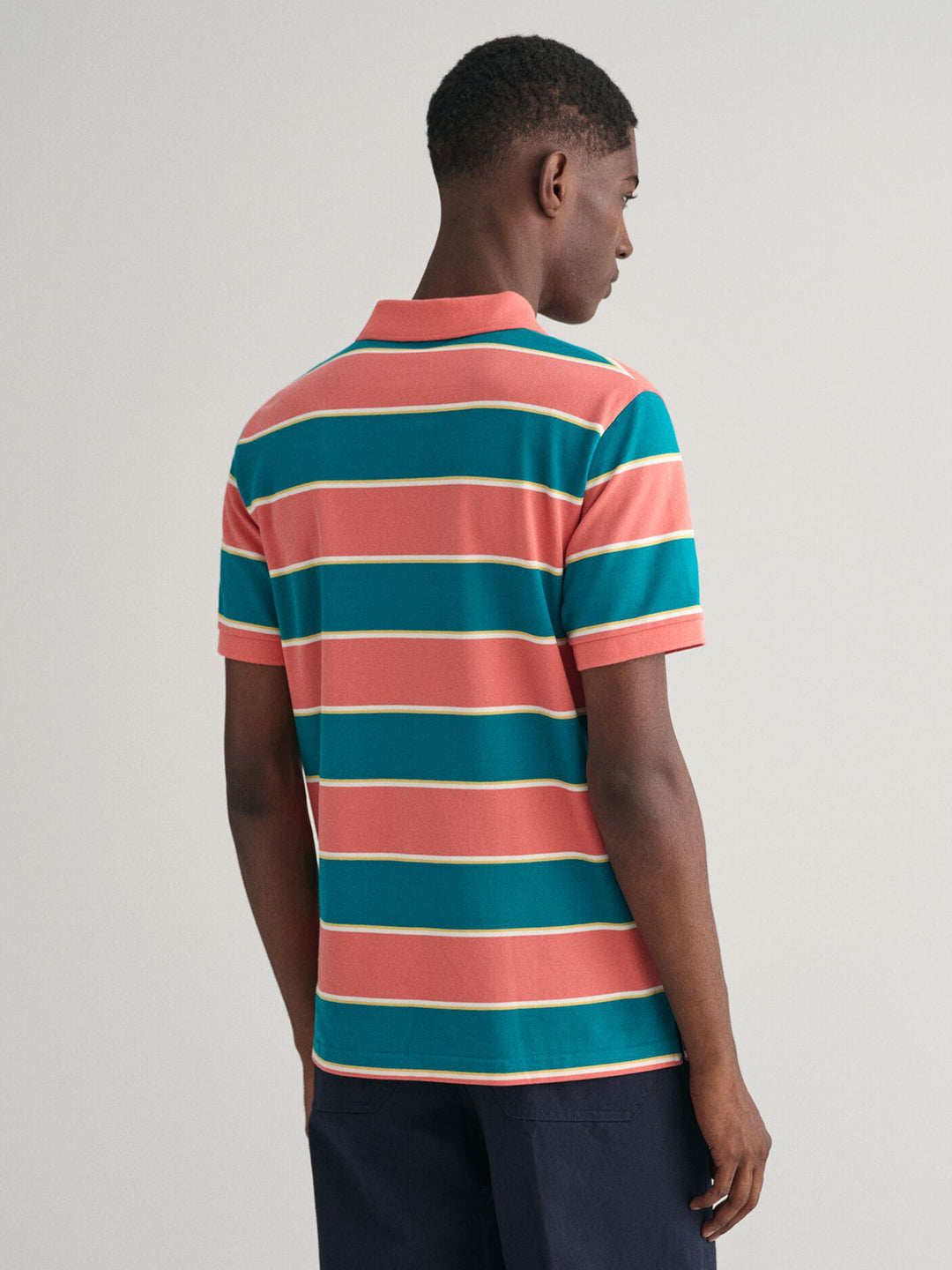 Gant Men Blue Striped Polo Collar Short Sleeves Tshirt