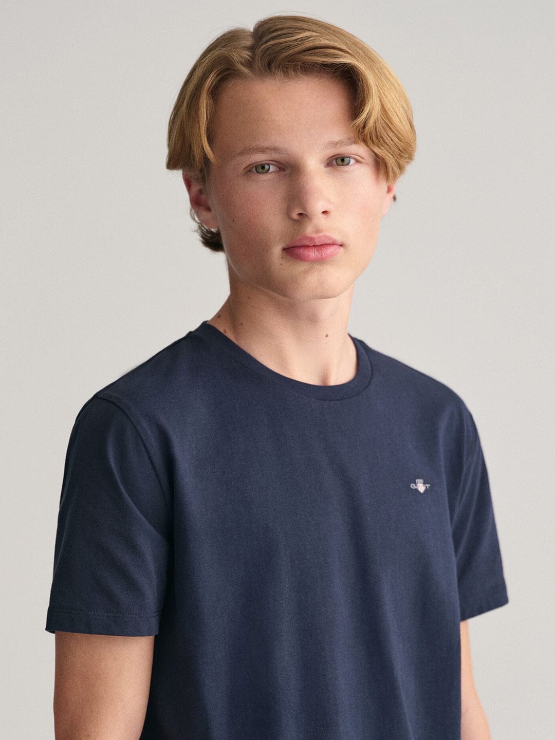 Gant Kids Blue Solid Round Neck Tshirt