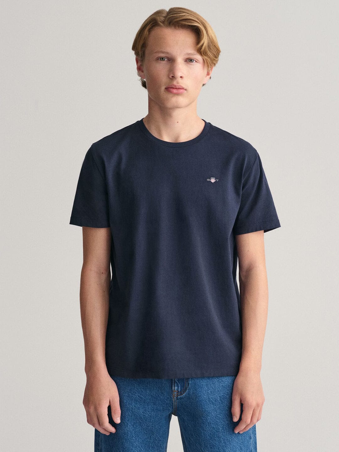 Gant Kids Blue Solid Round Neck Tshirt
