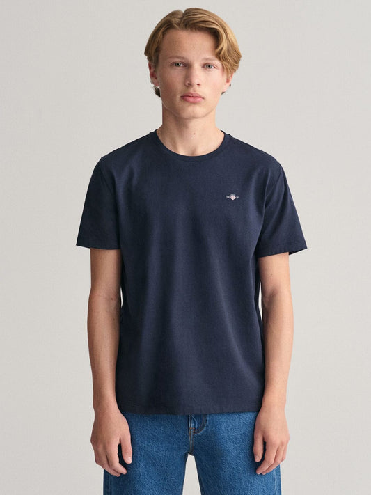 Gant Kids Blue Solid Round Neck Tshirt