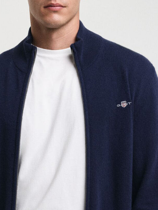 Gant Men Navy Blue Solid High Neck Full Sleeves Sweater