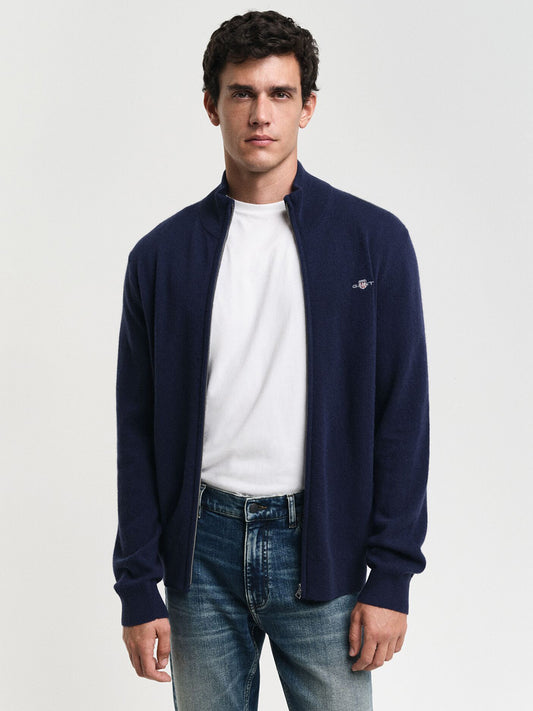 Gant Men Navy Blue Solid High Neck Full Sleeves Sweater