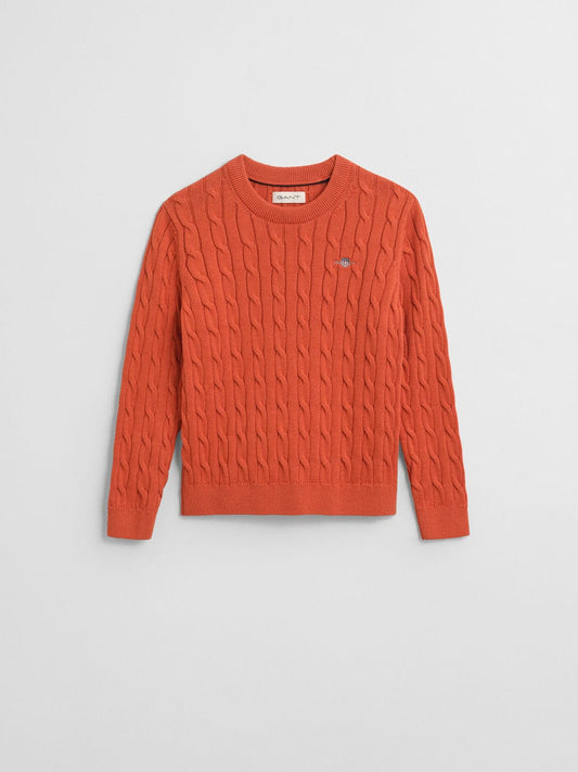 Gant Boys Orange Solid Round Neck Sweater