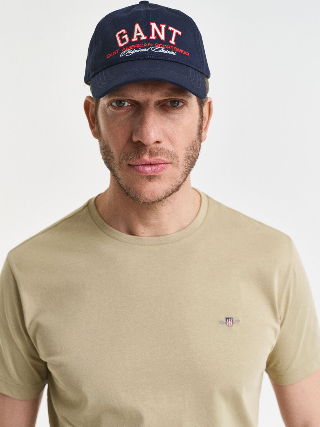 Gant Men Beige Solid Crew Neck Tshirt
