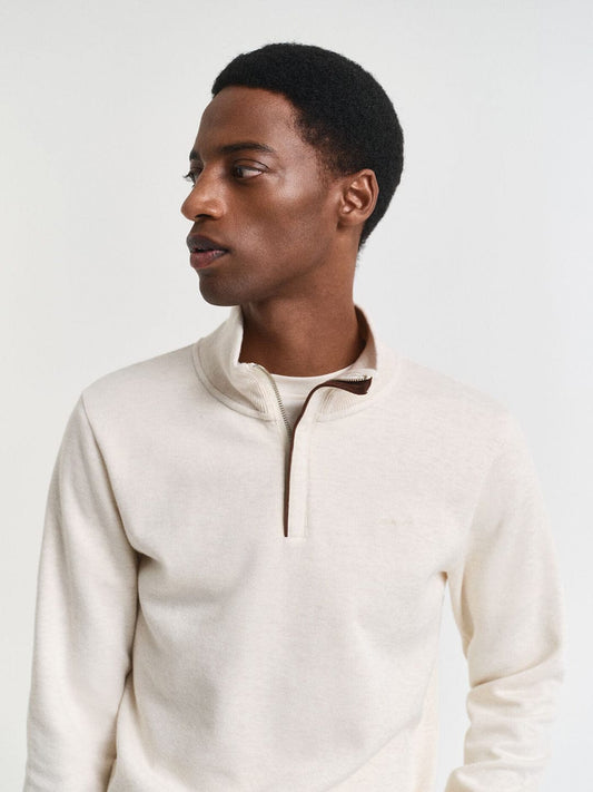 Gant Men Cream Solid Half Zip Sweatshirt