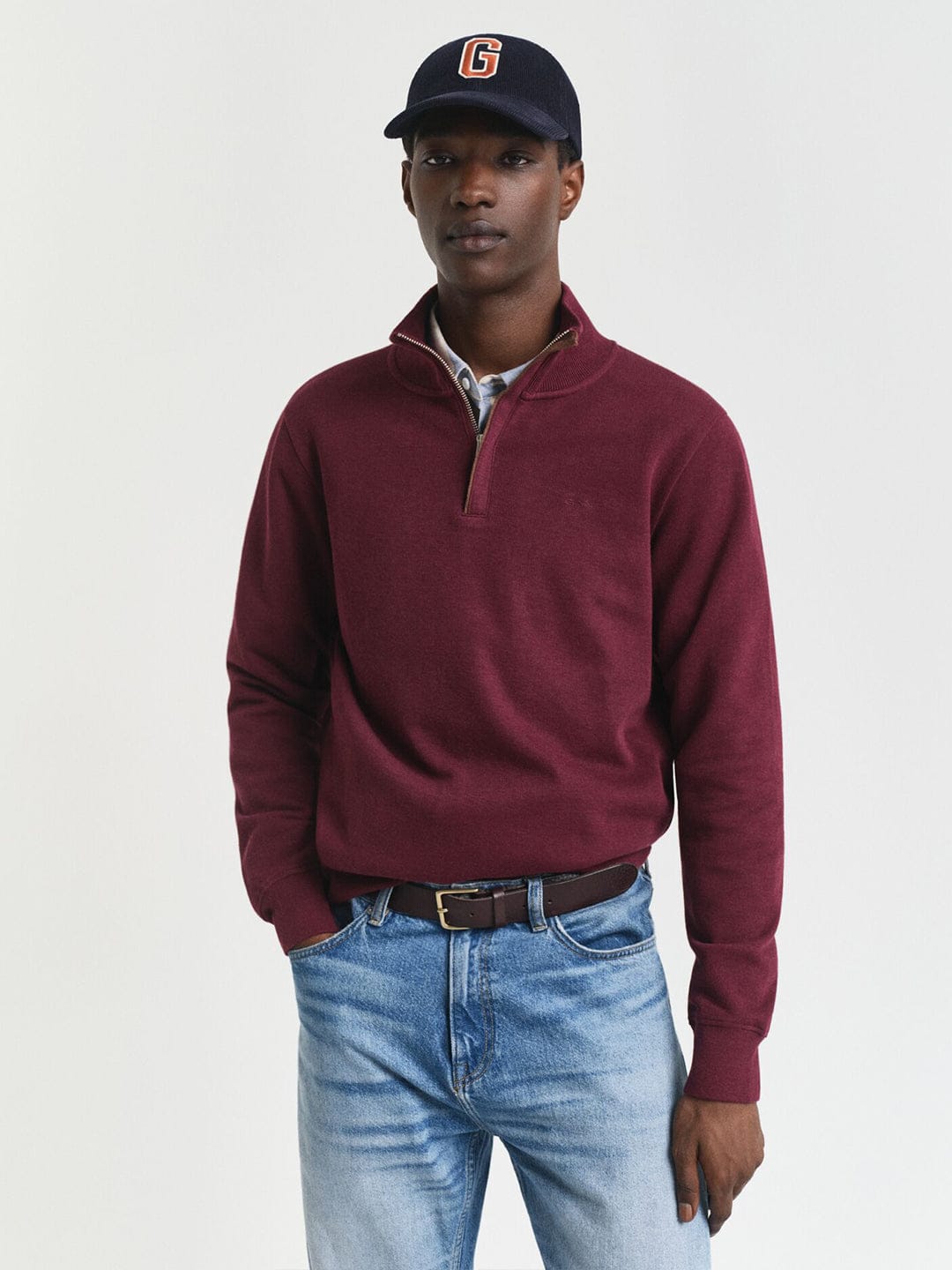 Gant Men Red Solid Half Zip Sweatshirt