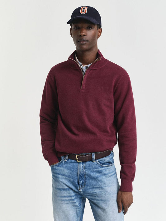 Gant Men Red Solid Half Zip Sweatshirt