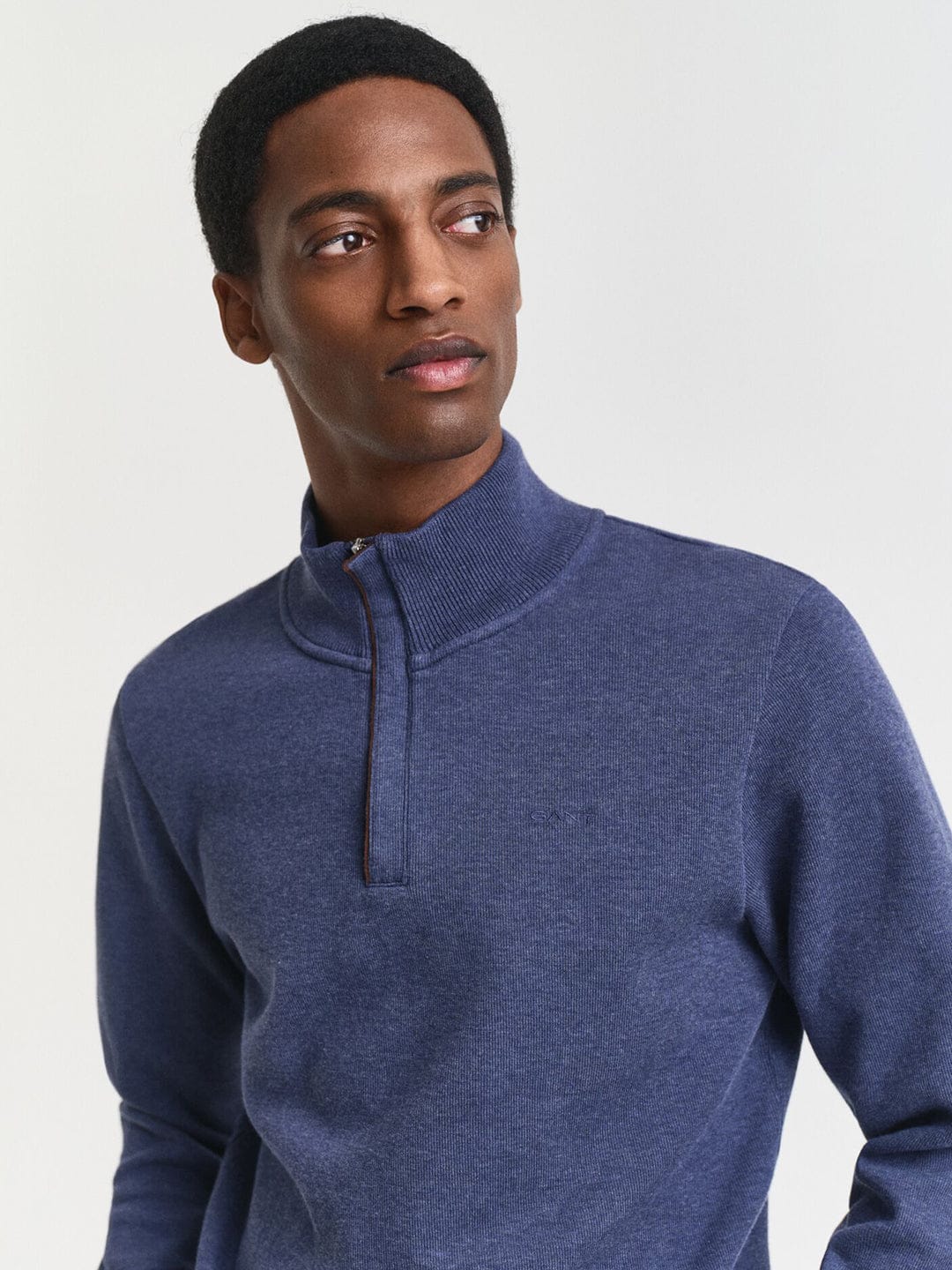 Gant Men Blue Solid Half Zip Sweatshirt
