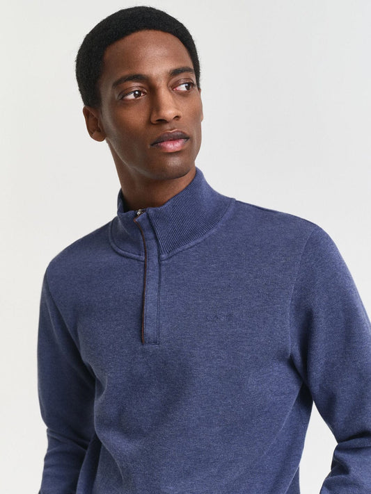 Gant Men Blue Solid Half Zip Sweatshirt