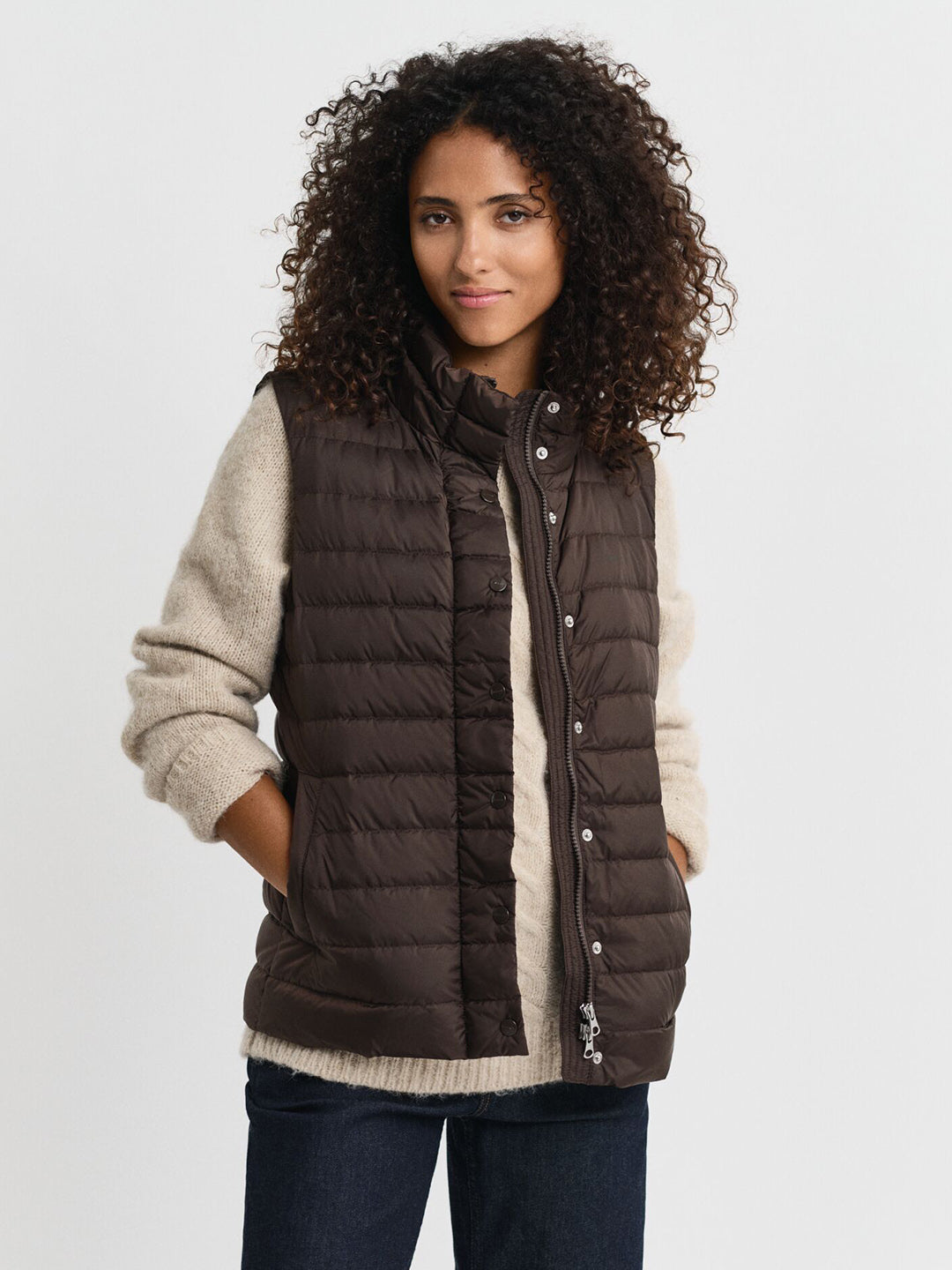 Gant Women Brown Solid Stand Collar Jacket