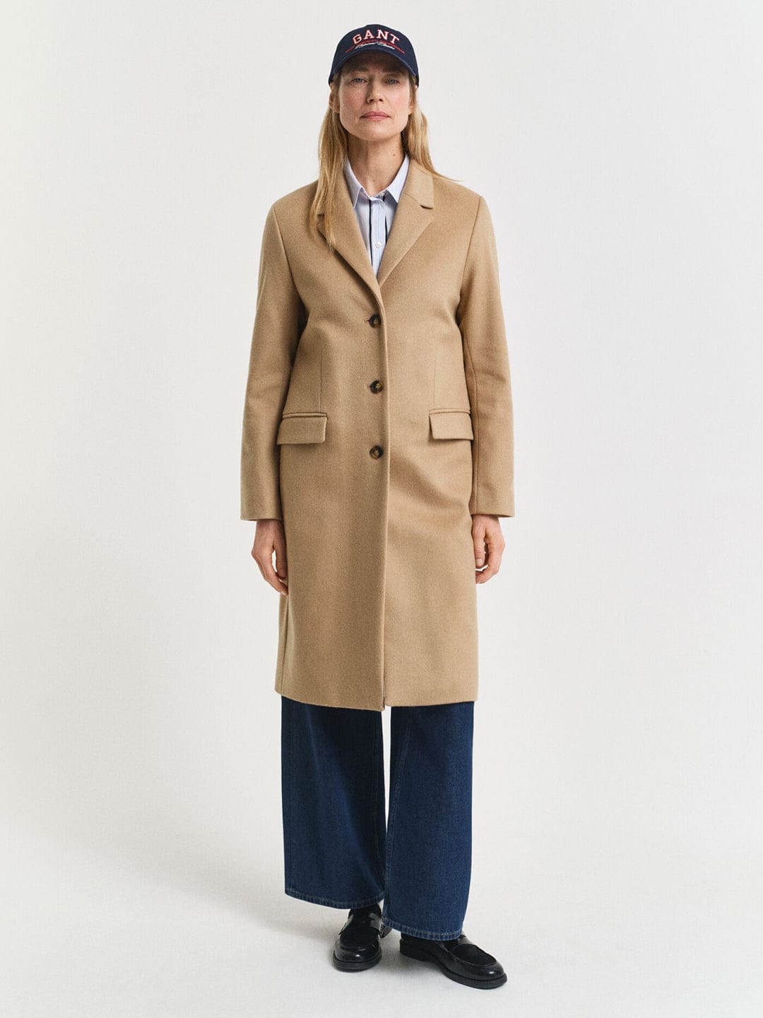 Gant Women Brown Solid Collar Overcoat