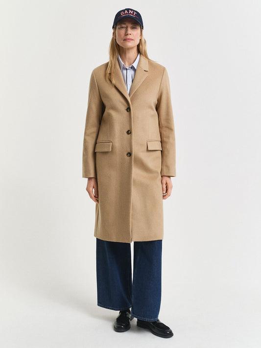 Gant Women Brown Solid Collar Overcoat