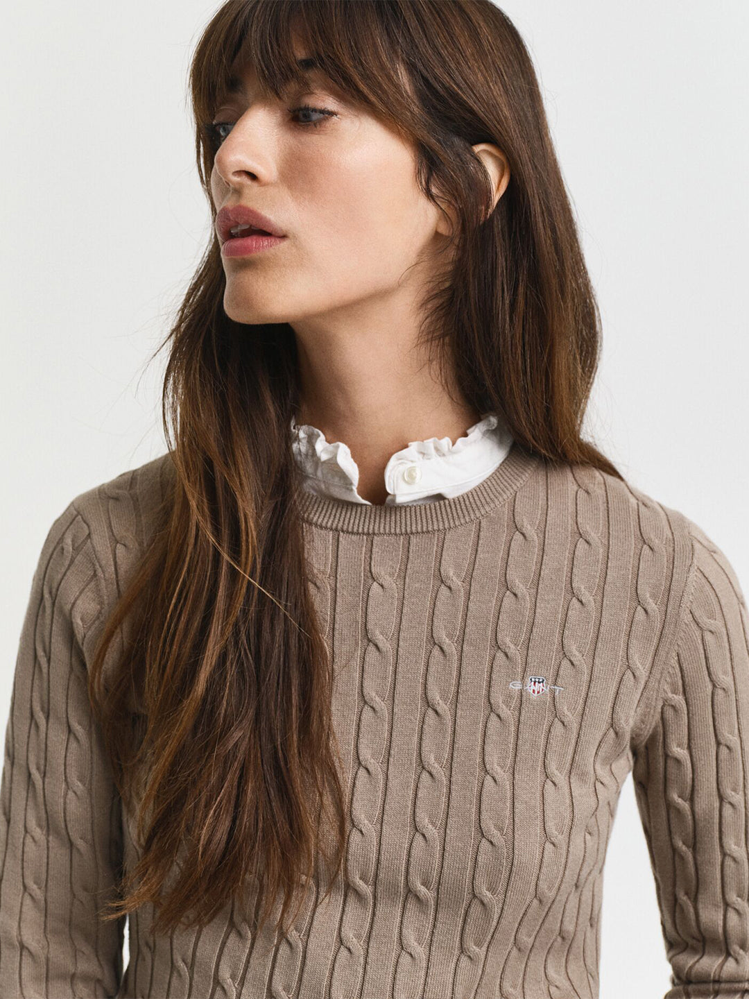 Gant Women Beige Solid Crew Neck Sweater