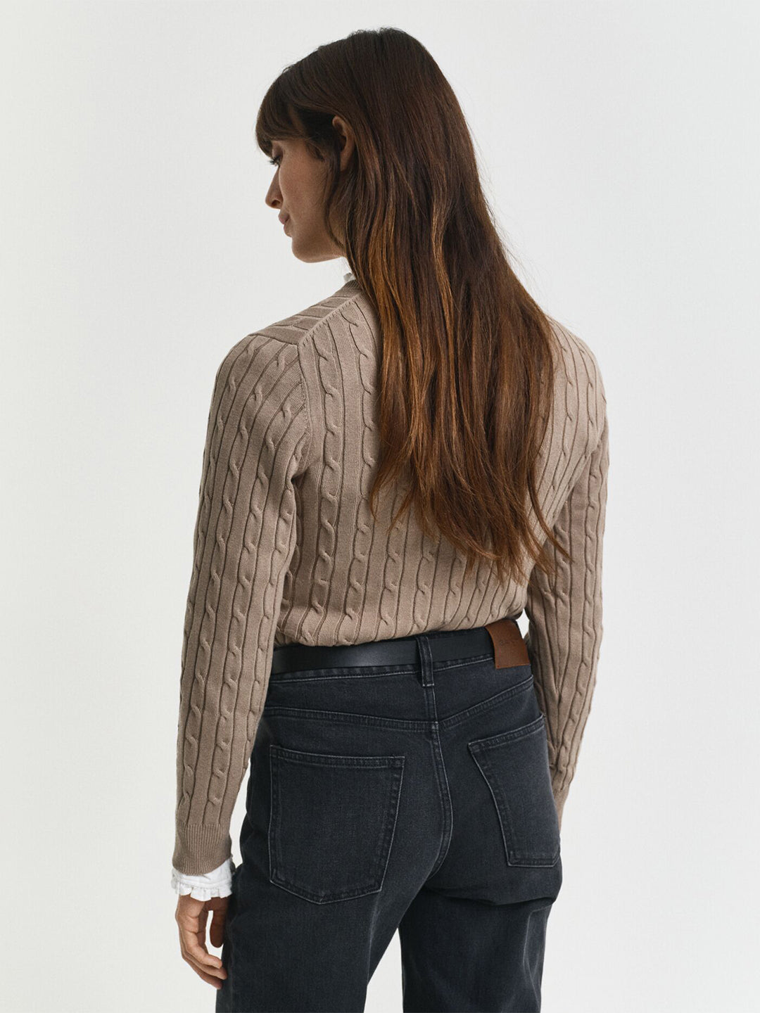 Gant Women Beige Solid Crew Neck Sweater