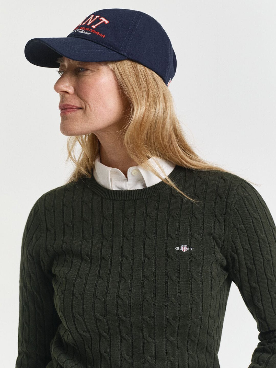 Gant Women Green Solid Crew Neck Sweater