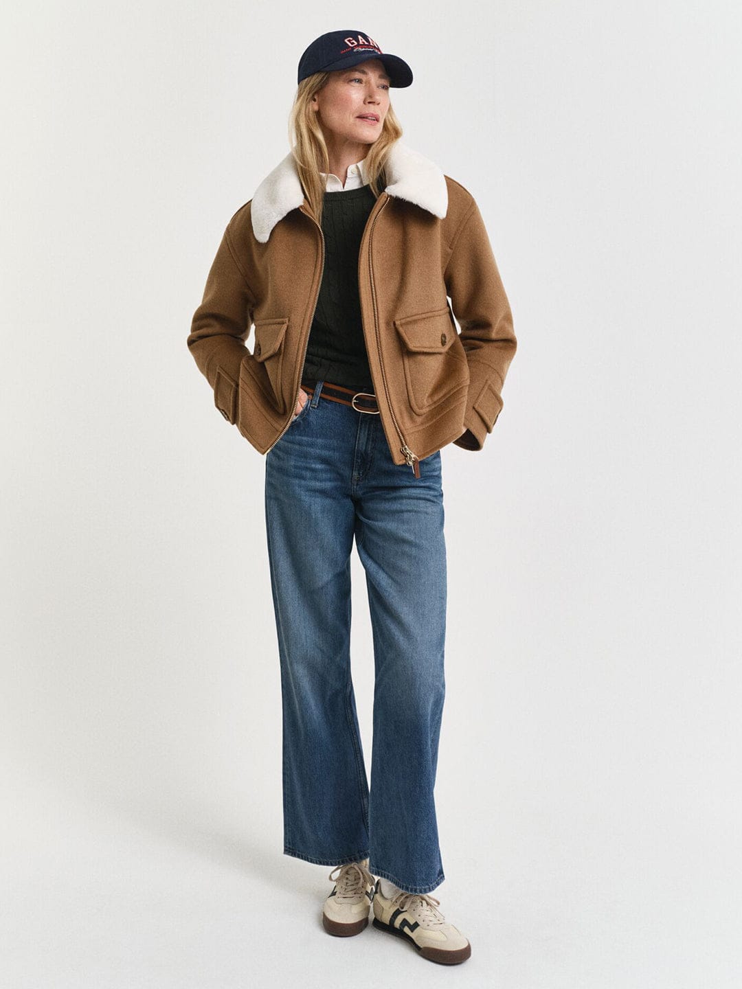 Gant Women Green Solid Crew Neck Sweater