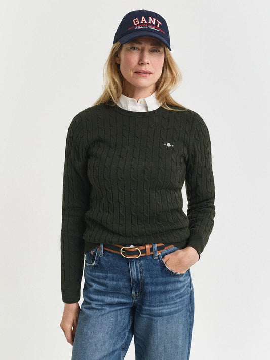 Gant Women Green Solid Crew Neck Sweater