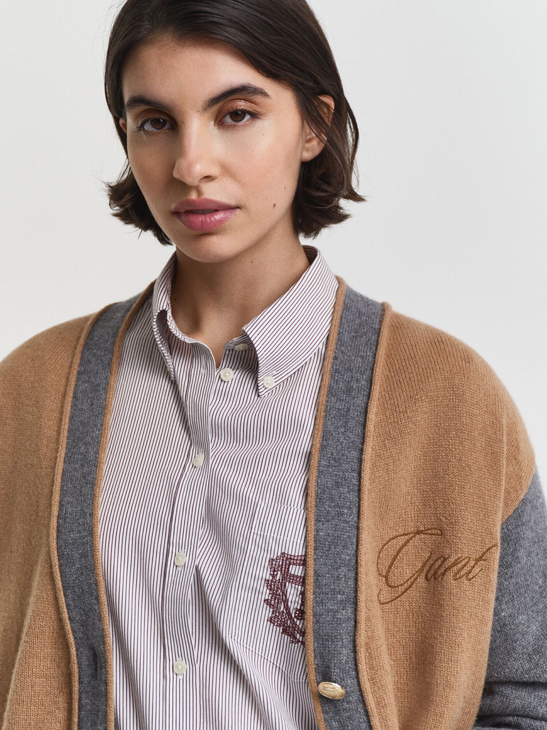 Gant Women Brown Coloublocked V Neck Sweater