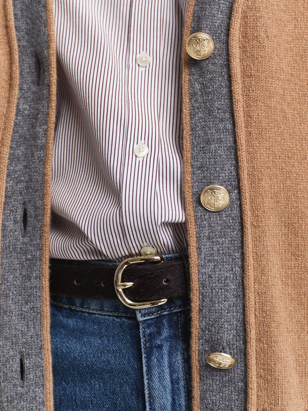 Gant Women Brown Coloublocked V Neck Sweater