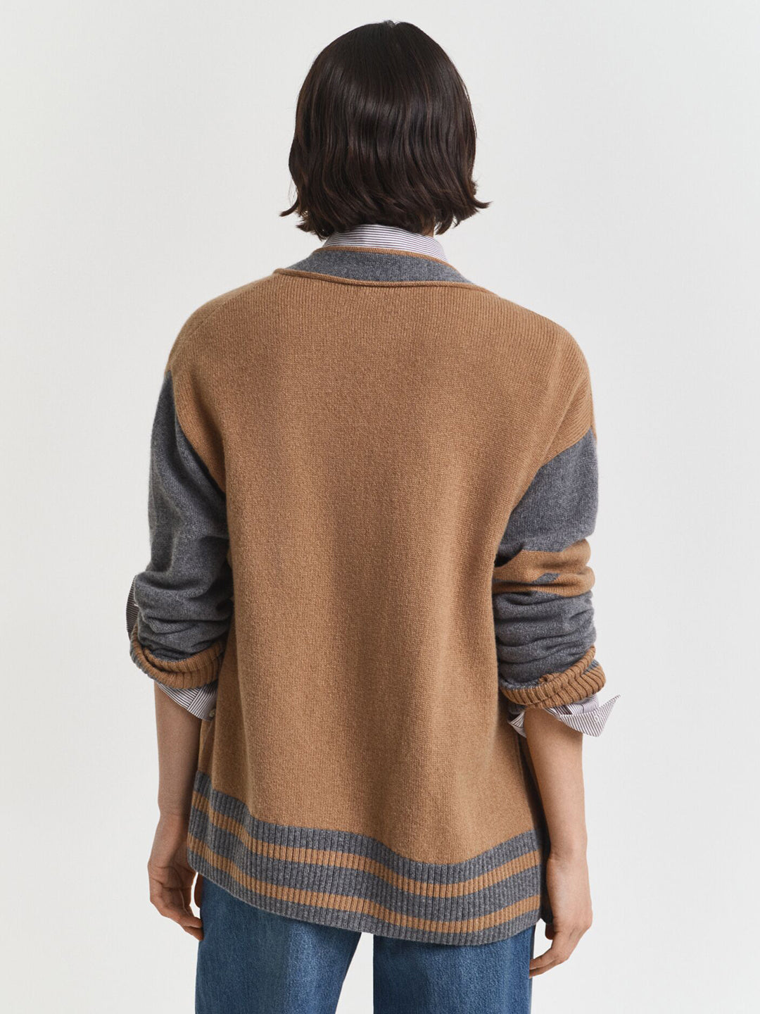 Gant Women Brown Coloublocked V Neck Sweater