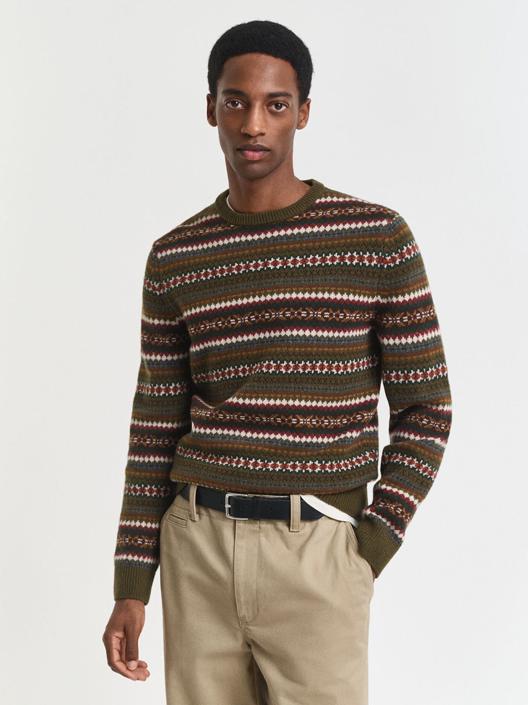 Gant Men Green Printed Crew Neck Sweater
