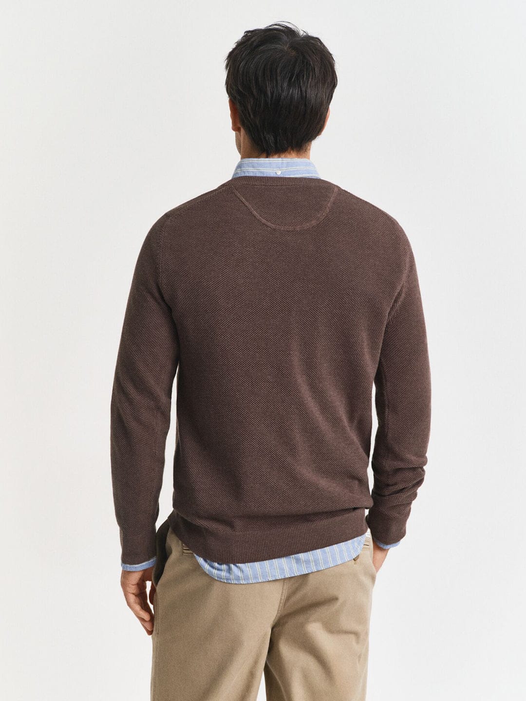 Gant Men Brown Solid Crew Neck Sweater