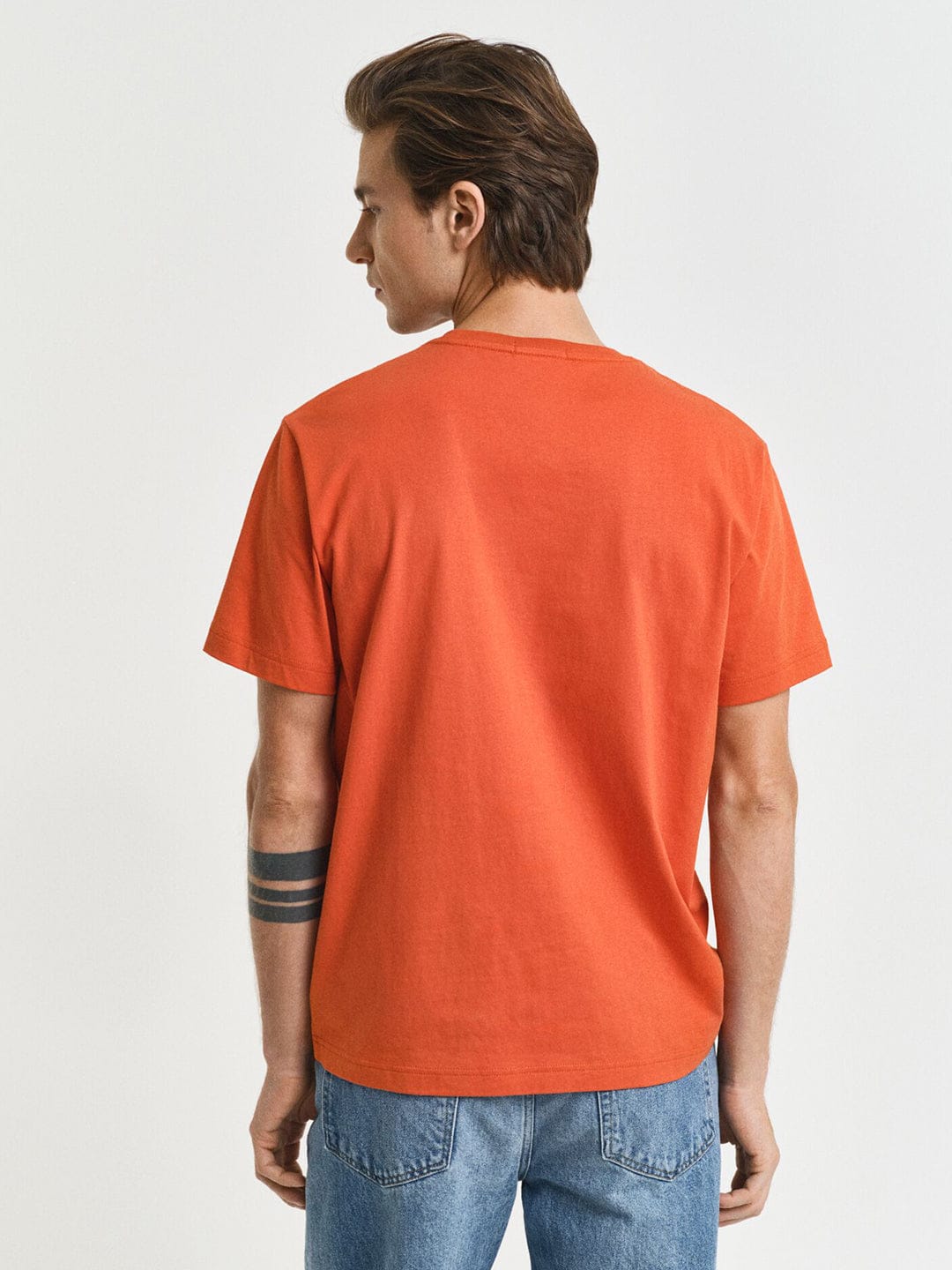 Gant Men Orange Solid Crew Neck Tshirt