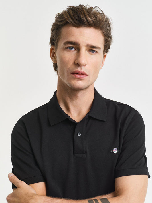 Gant Men Black Solid Polo Tshirt