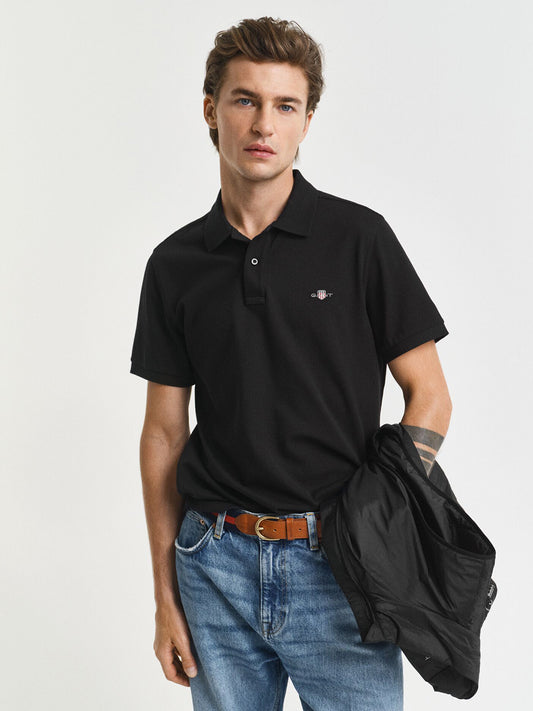 Gant Men Black Solid Polo Tshirt