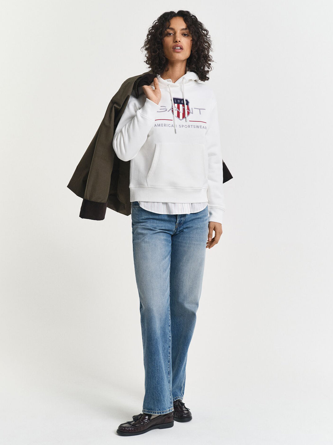 Gant Women White Placed Graphic Hooded Sweatshirt