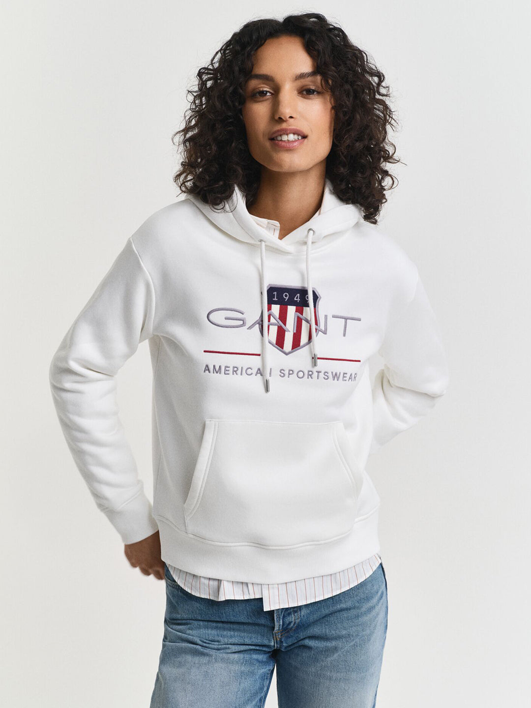 Gant Women White Placed Graphic Hooded Sweatshirt