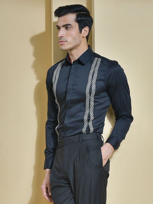 Abkasa Men Black Solid Collar Shirt