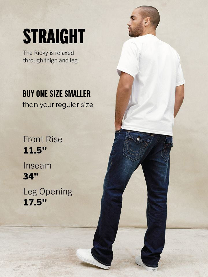 True Religion Men Blue Solid Straight Fit SN Ricky Jeans