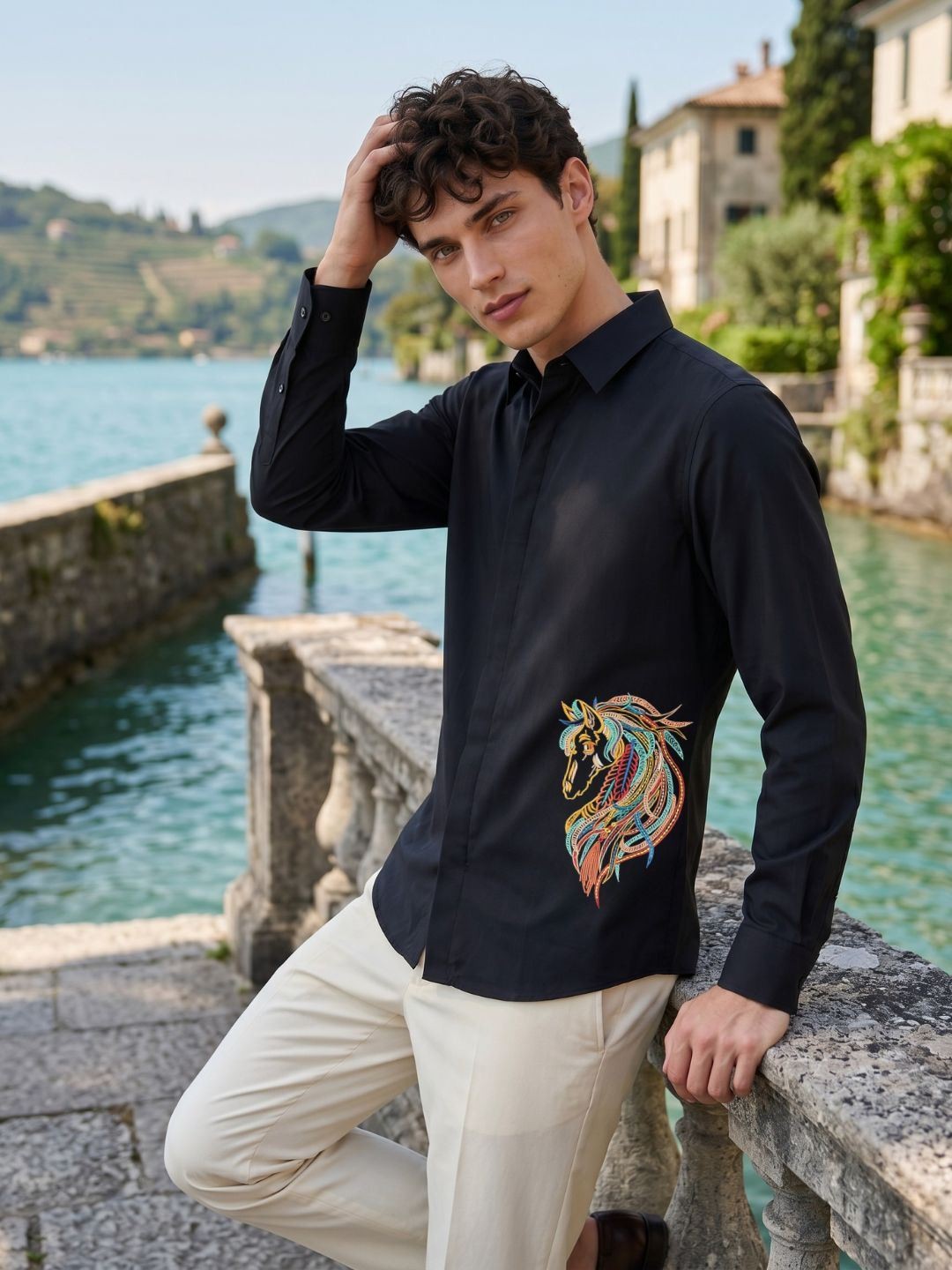 Amit Arora Men Black Embroidered Slim Fit Shirt