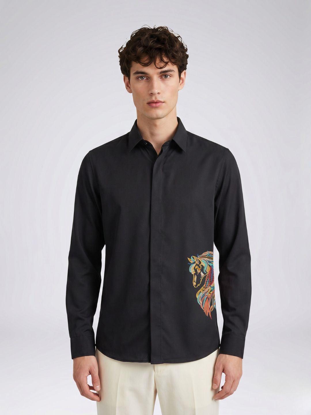 Amit Arora Men Black Embroidered Slim Fit Shirt